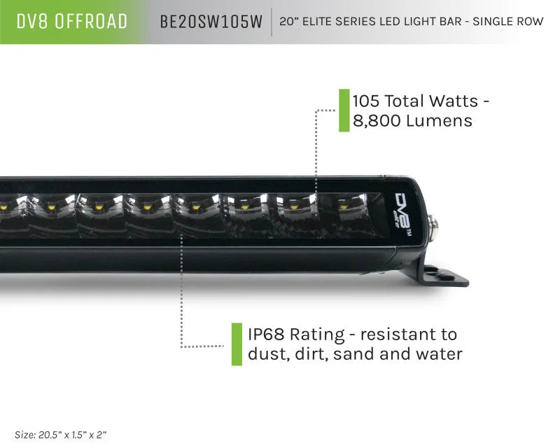 DV8 Offroad 20in Elite Series Light Bar 105W LED - Single Row - Additional View 6