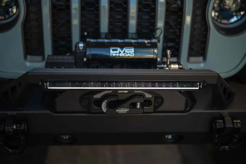 DV8 Offroad 20in Halo Elite Single Row Light Bar with Accent Light - White/Amber - Installation View