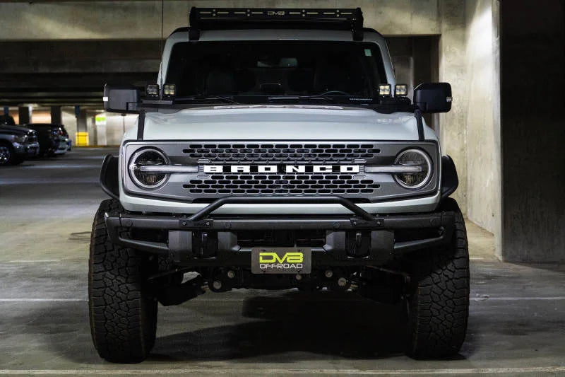 DV8 Offroad 21-22 Ford Bronco Factory Front Bumper Licence Relocation Bracket - Front - Side View