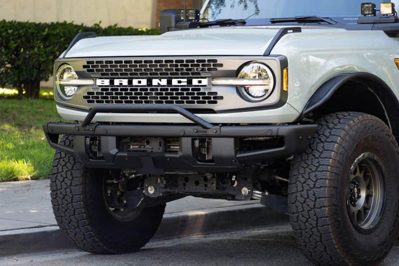 DV8 Offroad 21-22 Ford Bronco Factory Front Bumper Licence Relocation Bracket - Front - Additional View 5
