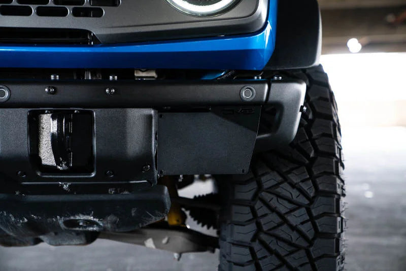 DV8 Offroad 21-22 Ford Bronco Factory Front Bumper License Relocation Bracket - Side - Side View
