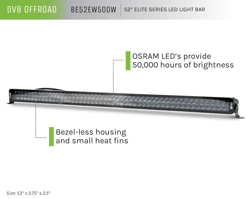 DV8 Offroad 52in Elite Series Light Bar 500W LED - Black - Side View