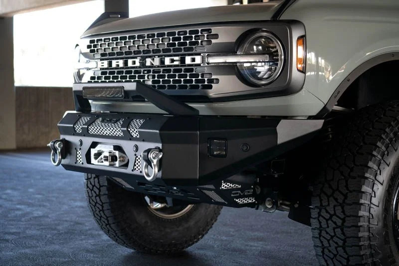 DV8 Offroad Bull Bar Add-On For DV8 Ford Bronco Bumpers - Fits 13in Elite Series Light Bar - Installation View