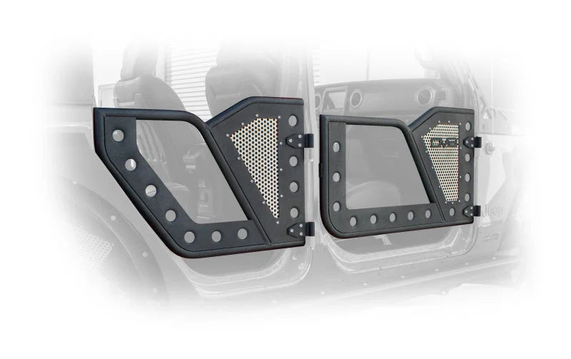 DV8 Offroad Jeep 18+ Wrangler JL / 20+ Gladiator JT Front Rock Doors w/ Perforated Aluminum Mesh - Main Product View