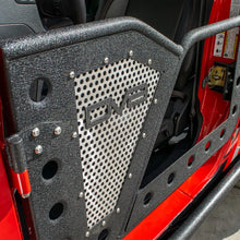 Load image into Gallery viewer, DV8 Offroad Jeep 18+ Wrangler JL / 20+ Gladiator JT Front Rock Doors w/ Perforated Aluminum Mesh - Installation View