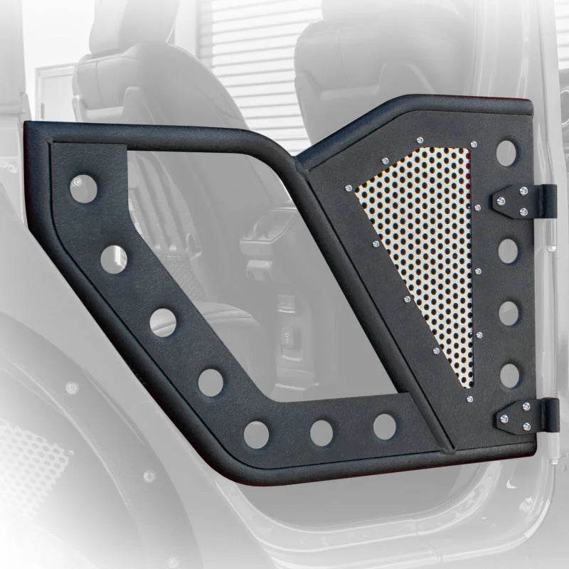 DV8 Offroad Jeep 18+ Wrangler JL / 20+ Gladiator JT Rear Rock Doors w/ Perforated Aluminum Mesh - Side View