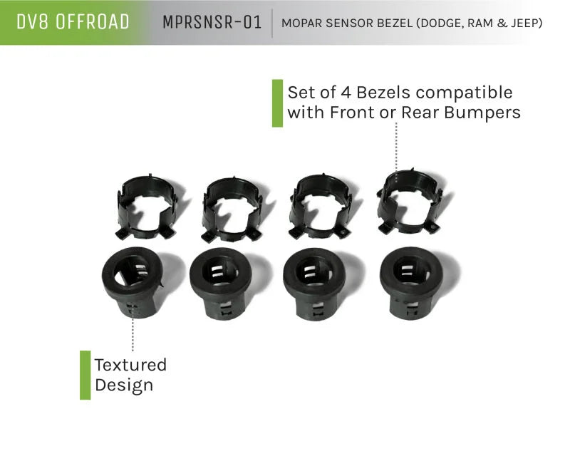 DV8 Offroad Jeep/Dodge/RAM Front Bezel & Rear Clip Replacement Kit for MOPAR Sensors - Set of 4 - Additional View 6