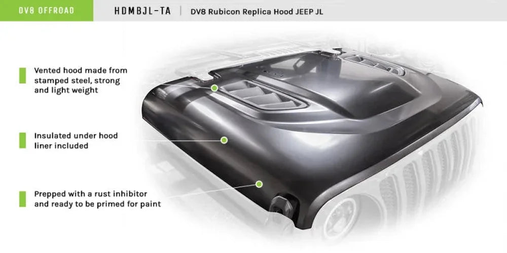 DV8 Offroad 18+ Jeep JL Rubicon Replica Hood - Additional View 7