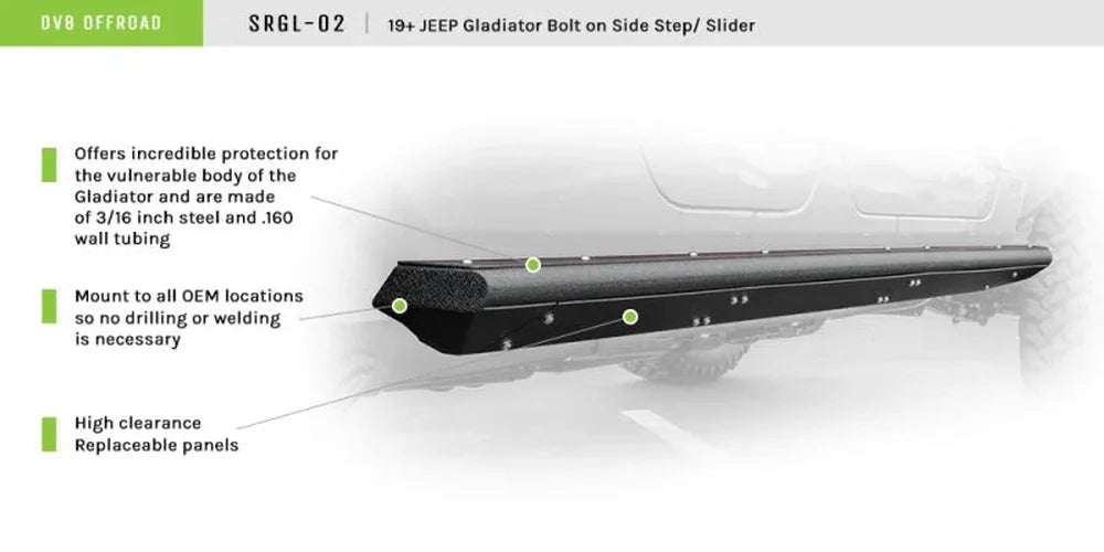 DV8 Offroad 2019+ Jeep Gladiator Side Step/Sliders - Additional View 7