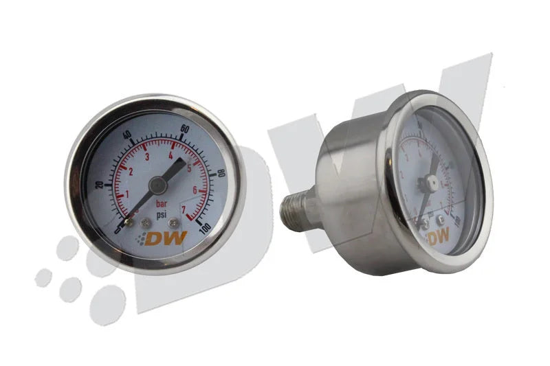 DeatschWerks 0-100 PSI 1/8in NPT Mechanical Fuel Pressure Gauge - Side View
