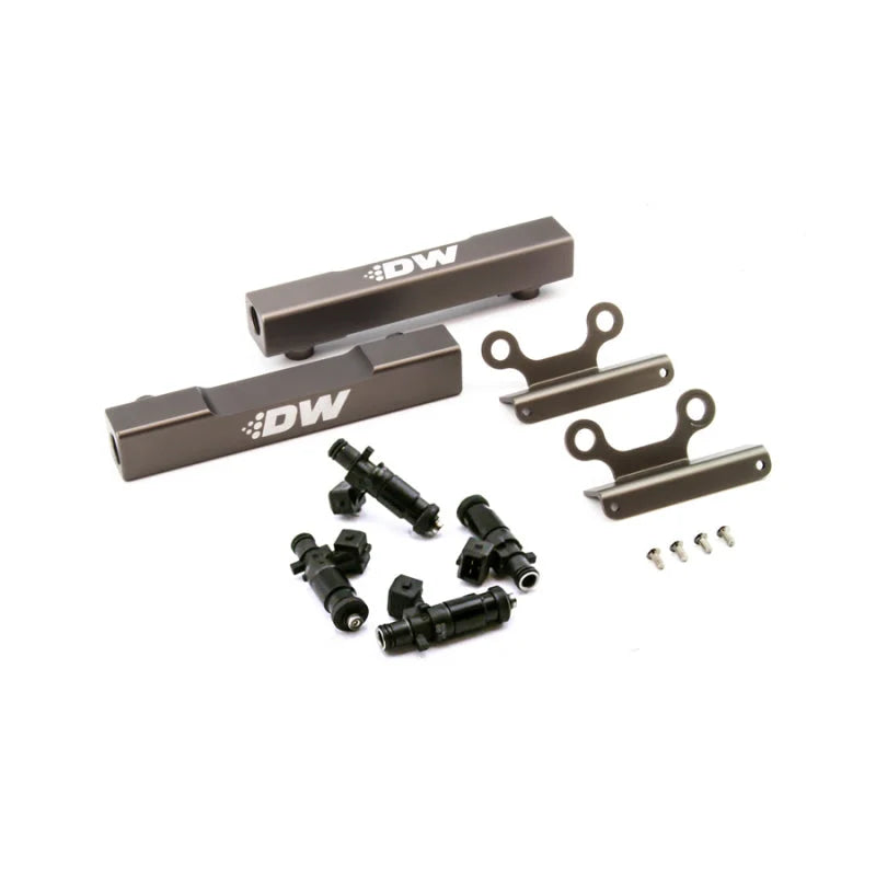 DeatschWerks 02+ Subaru WRX / 07+ STI/LGT Top Feed Fuel Rail Upgrade Kit w/ 1200cc Injectors - Side View