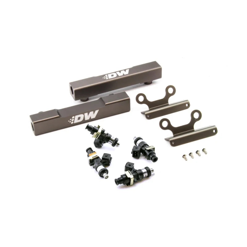 DeatschWerks 02+ Subaru WRX / 07+ STI/LGT Top Feed Fuel Rail Upgrade Kit w/ 1500cc Injectors - Side View