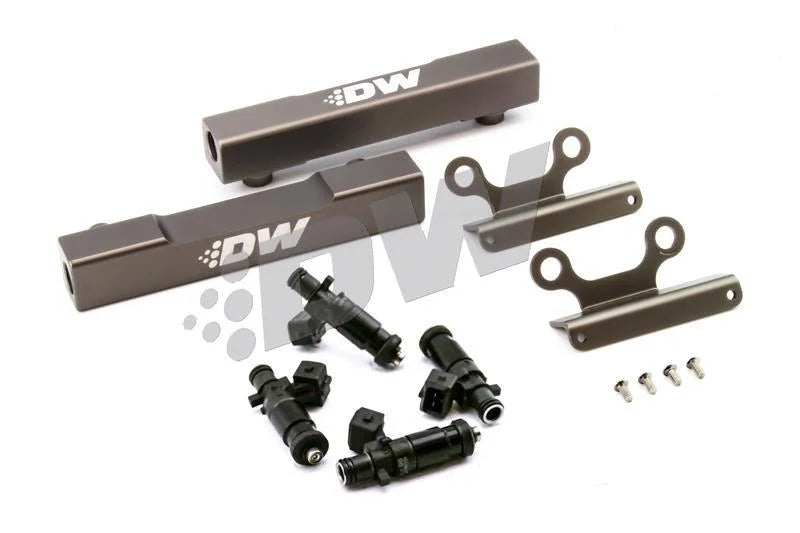 DeatschWerks 02+ Subaru WRX / 07+ STI/LGT Top Feed Fuel Rail Upgrade Kit w/ 2200cc Injectors - Side View