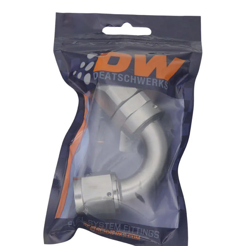 DeatschWerks 10AN Female Swivel 120-Degree Hose End CPE - Anodized Titanium - Back View