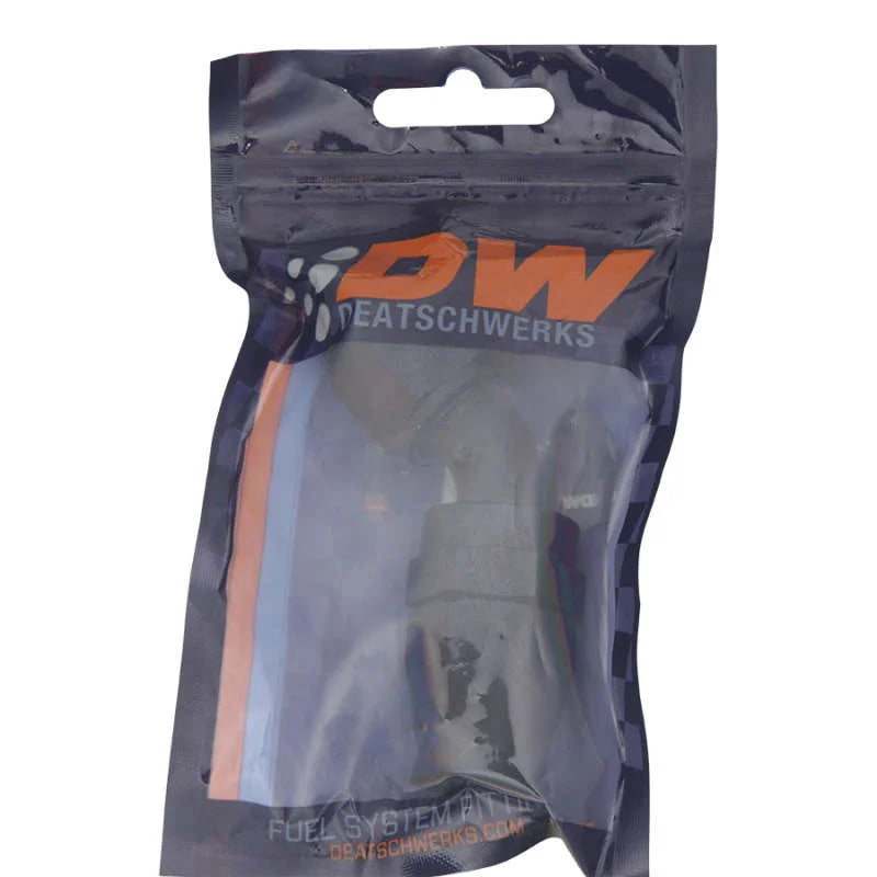 DeatschWerks 10AN Female Swivel 45-Degree Hose End PTFE (Incl Olive Insert) - Anodized Matte Black - Side View