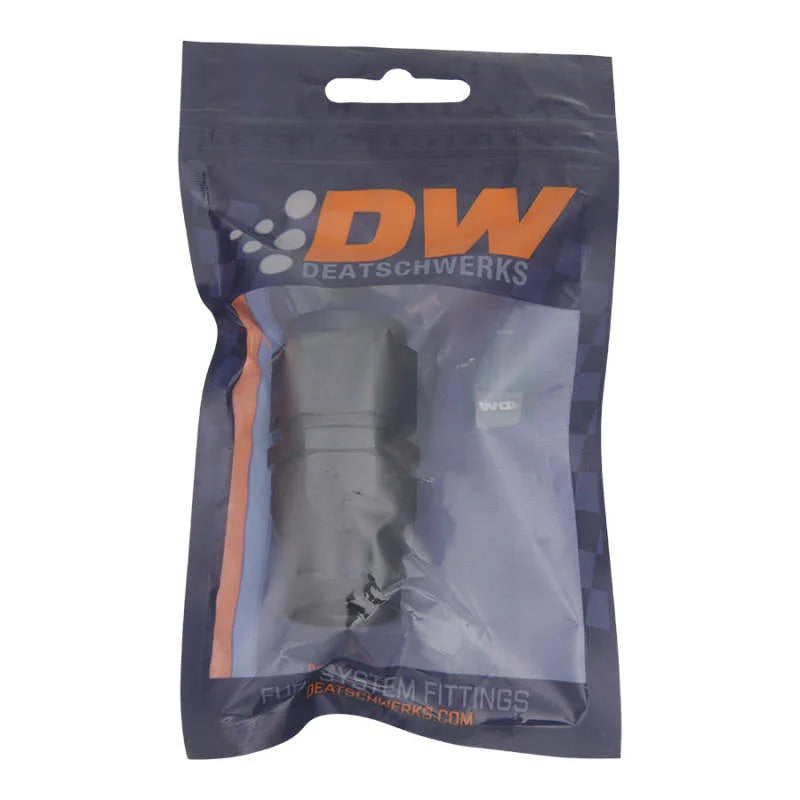 DeatschWerks 10AN Female Swivel Straight Hose End PTFE (Incl 1 Olive Insert) - Anodized Matte Black - Side View