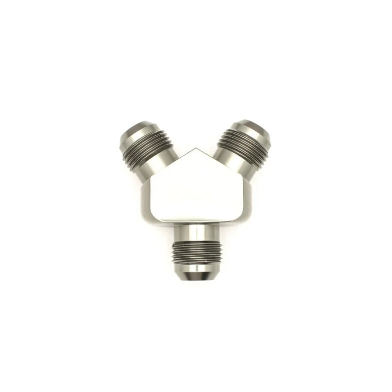 DeatschWerks 10AN Male Flare + 10AN Male Flare To 10AN Male Flare Y-Block Fitting - Side View
