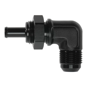 DeatschWerks 10AN Male Flare Bulkhead to 3/8in Hose Barb 90-Degree