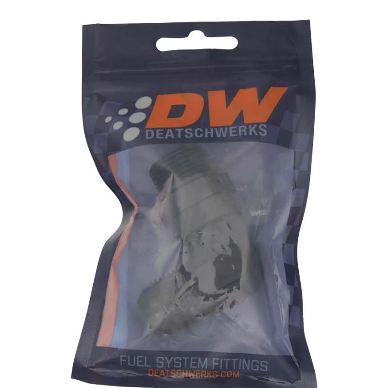 DeatschWerks 10AN ORB Male Swivel to 10AN Male Flare 90-Degree Fitting - Anodized Matte Black - Side View