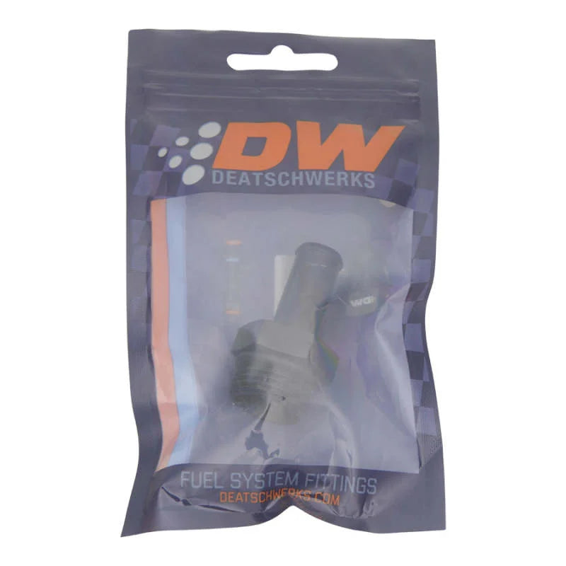 DeatschWerks 10AN ORB Male to 1/2in Male Barb Fitting - Anodized Matte Black - Side View