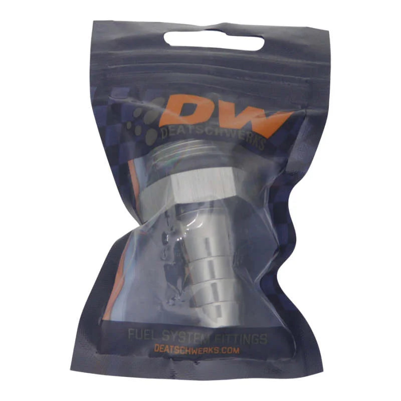 DeatschWerks 10AN ORB Male to 1/2in Male Triple Barb Fitting (Incl O-Ring) - Anodized DW Titanium - Side View