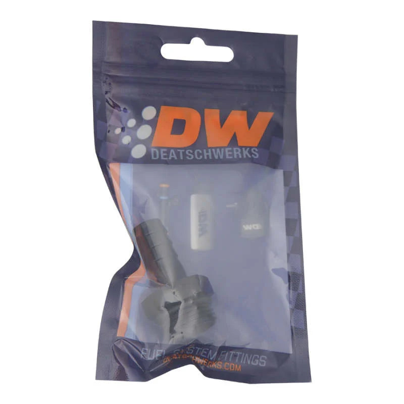 DeatschWerks 10AN ORB Male to 1/2in Male Triple Barb Fitting (Incl O-Ring) - Anodized Matte Black - Side View