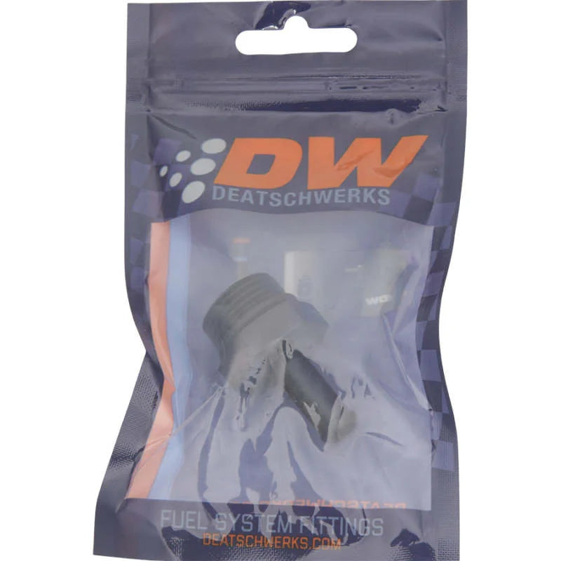DeatschWerks 10AN ORB Male to 3/8in Male Barb Fitting - Anodized Matte Black - Side View