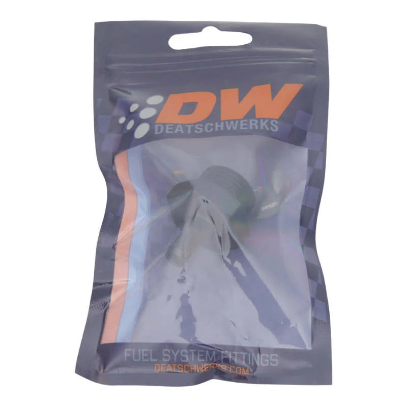 DeatschWerks 10AN ORB Male to 5/16in Male Barb Fitting - Anodized Matte Black - Side View