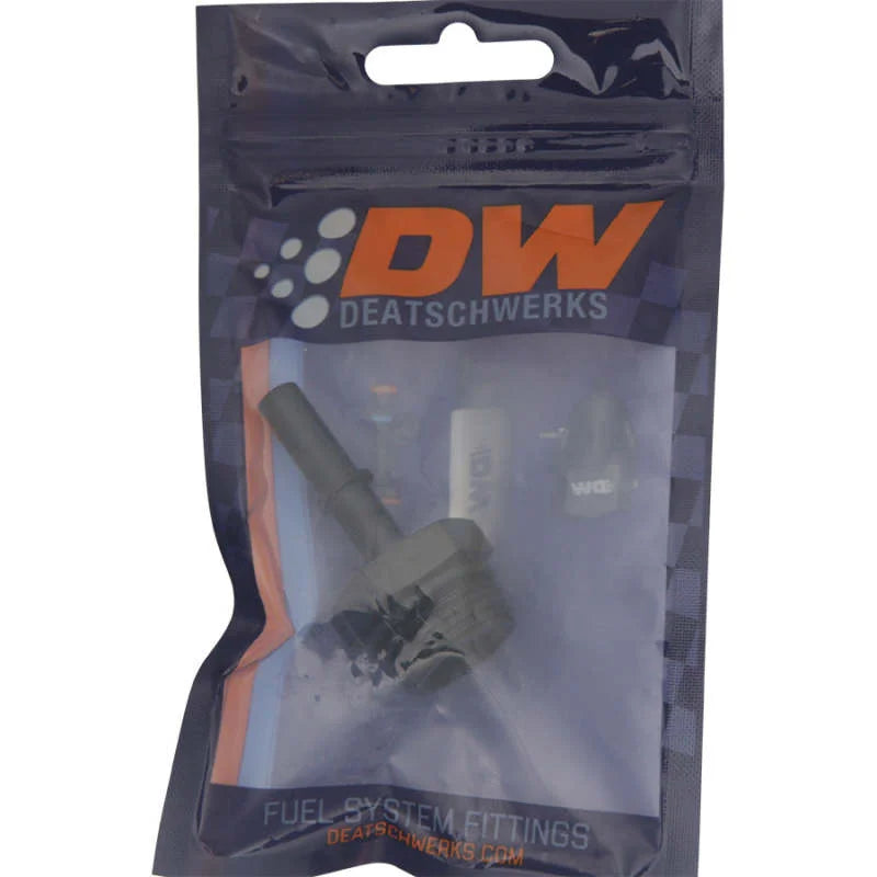DeatschWerks 10AN ORB Male to 5/16in Male EFI Quick Connect Adapter - Anodized Matte Black - Side View