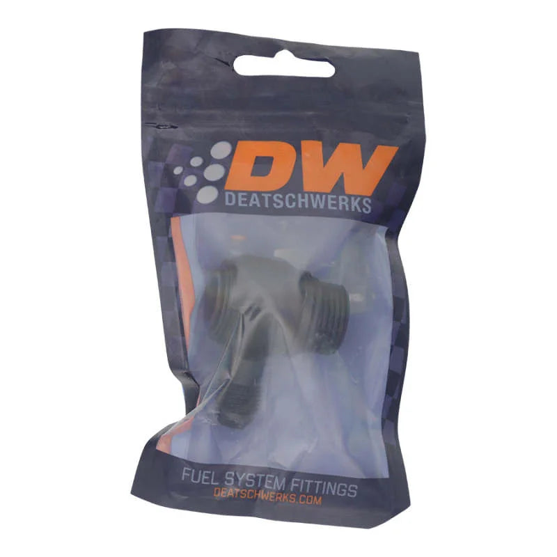 DeatschWerks 10AN ORB Male to 6AN Male Flare Low Profile 90-Degree Swivel - Anodized Matte Black - Side View