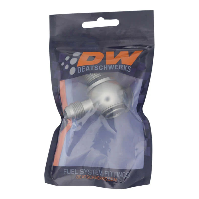 DeatschWerks 10AN ORB Male to 6AN Male Flare Low Profile 90-Degree Swivel - Anodized DW Titanium - Side View