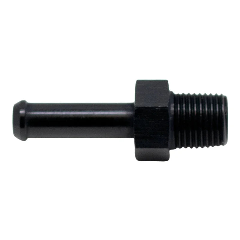 DeatschWerks 1/8in NPT Male Thread 1/4in Hose Barb - Anodized Matte Black - Main Product View