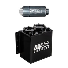 Load image into Gallery viewer, DeatschWerks 2.5L Modular Surge Tank (Incl. 1 DW250iL In-Line Fuel Pump) - Side View
