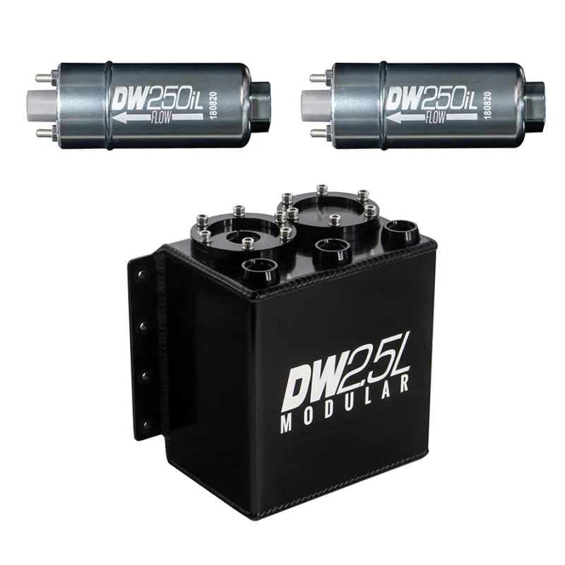 DeatschWerks 2.5L Modular Surge Tank (Incl. 2 DW250iL In-Line Fuel Pump) - Main Product View