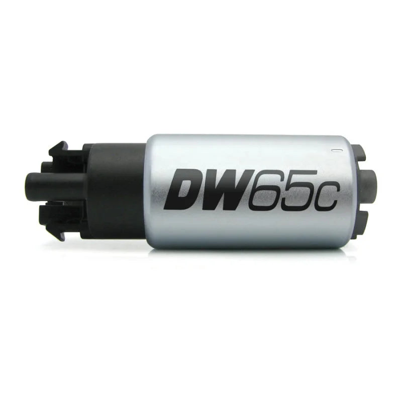 DeatschWerks 265 LPH DW65C Series Compact Fuel Pump w/ Mounting Clips - Side View