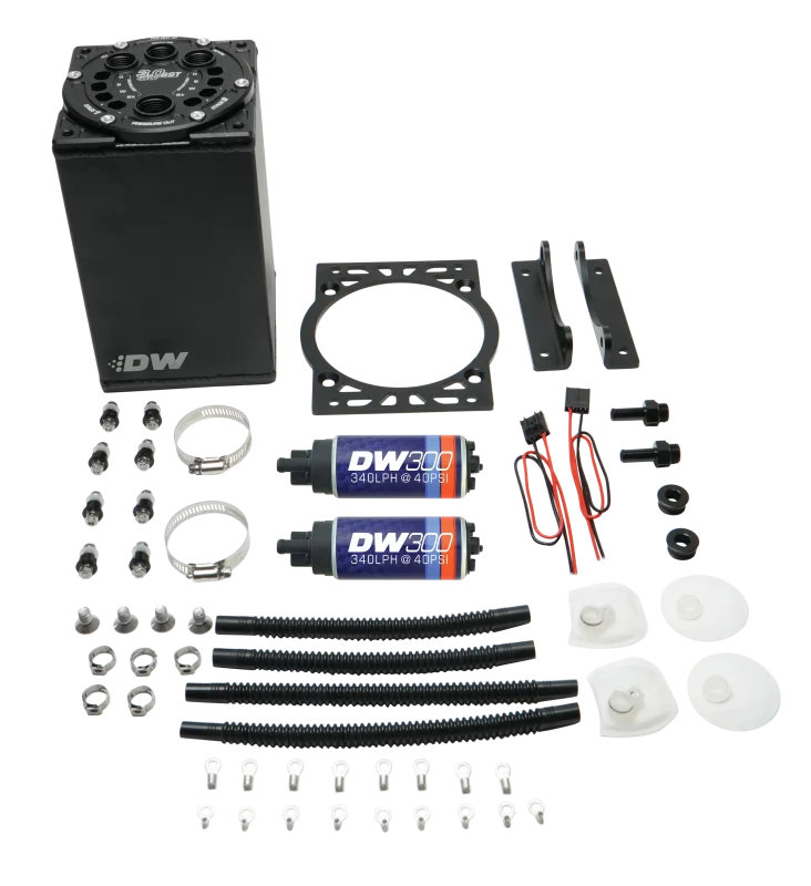 DeatschWerks 3.0L Staged Surge Tank w/ DW300 Fuel Pumps - Side View