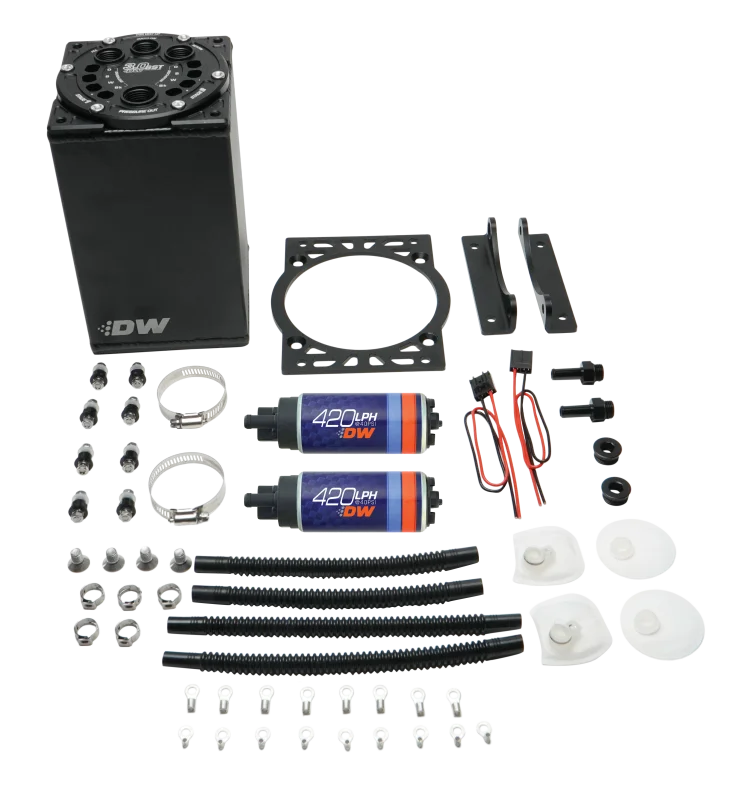 DeatschWerks 3.0L Staged Surge Tank w/ DW420 Fuel Pumps - Side View