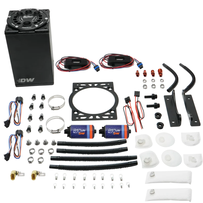 DeatschWerks 3.0L Staged Surge Tank w/ DW810 Fuel Pumps - Side View