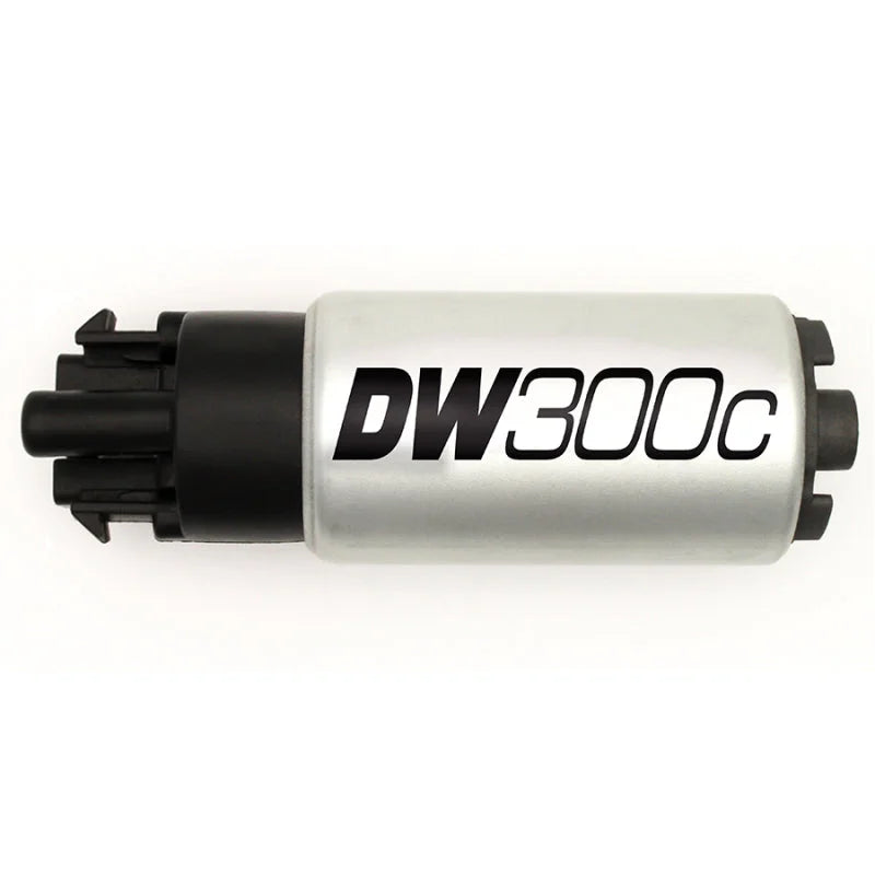 DeatschWerks 340lph DW300C Compact Fuel Pump w/ Mounting Clips - Side View