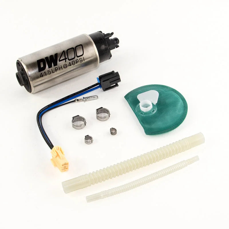 DeatschWerks 415LPH DW400 Fuel Pump w/9-1047 Install Kit 15-17 Ford Mustang V6/GT w/ 1/8in Venturi - Side View