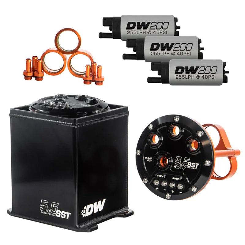 DeatschWerks 5.5L Modular Surge Tank Includes 3 DW200 Fuel Pumps - Main Product View