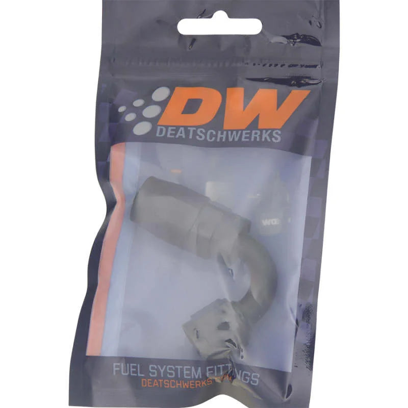 DeatschWerks 6 AN Female Flare Swivel 120-Degree Hose End CPE - Anodized Matte Black - Side View