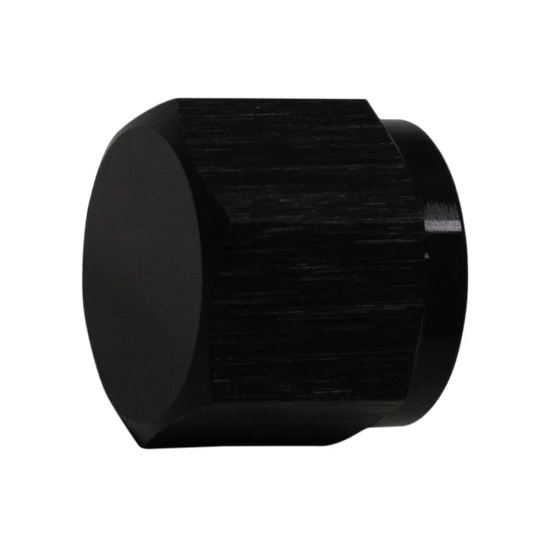 DeatschWerks 6AN Female Flare Cap - Anodized Matte Black - Main Product View