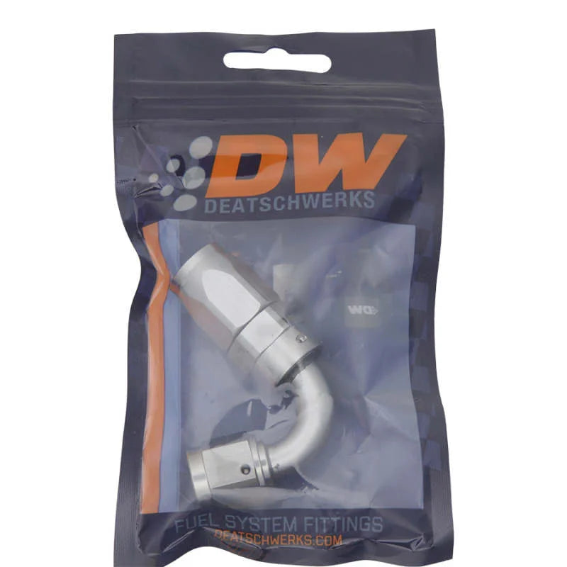 DeatschWerks 6AN Female Swivel 120-Degree Hose End CPE - Anodized DW Titanium - Back View