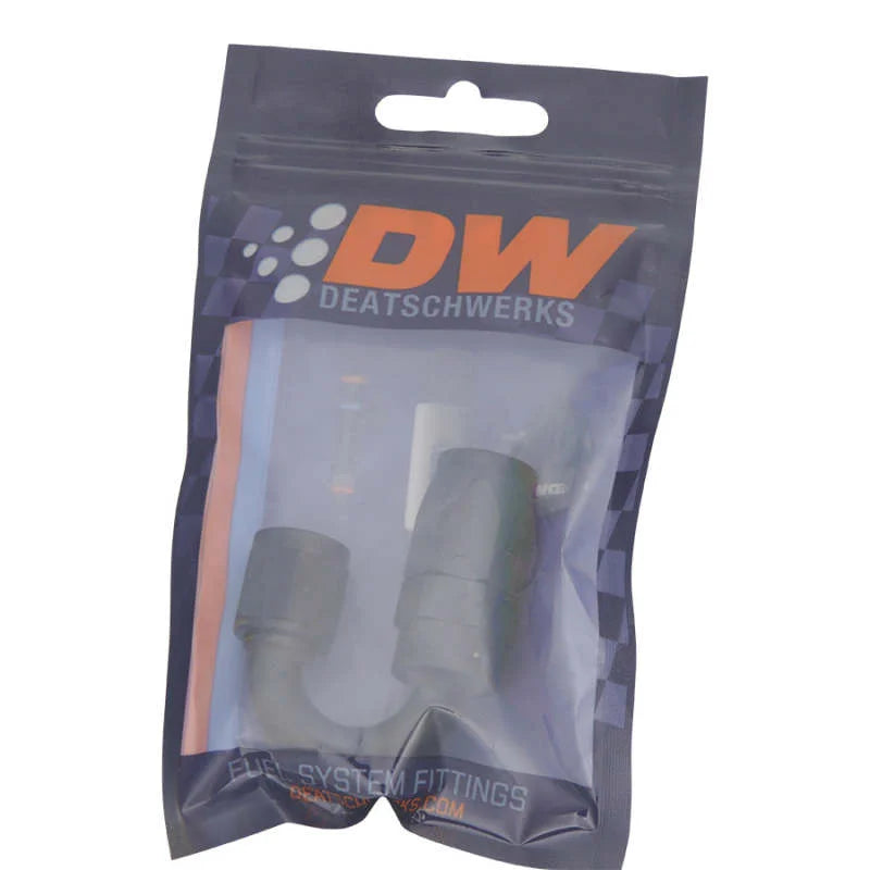 DeatschWerks 6AN Female Swivel 180-Degree Hose End CPE - Anodized Matte Black - Side View