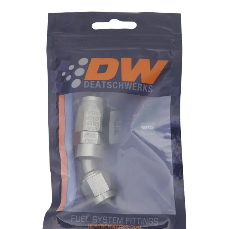 DeatschWerks 6AN Female Swivel 30-Degree Hose End CPE - Anodized Titanium - Back View