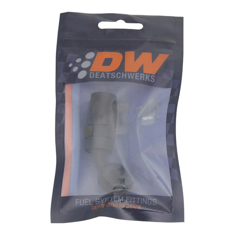 DeatschWerks 6AN Female Swivel 45-Degree Hose End CPE - Anodized Matte Black - Side View
