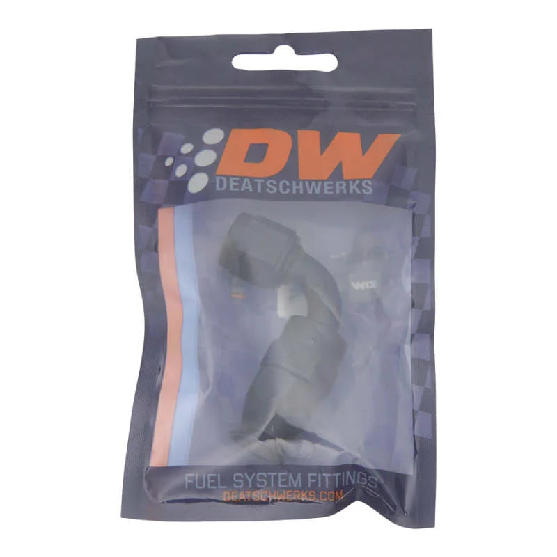 DeatschWerks 6AN Female Swivel 90-Degree Hose End PTFE (Incl 1 Olive Insert) - Anodized Matte Black - Side View