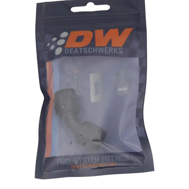 DeatschWerks 6AN Flare Female Swivel 45-Degree to 6AN Flare Female Swivel - Anodized Matte Black - Side View
