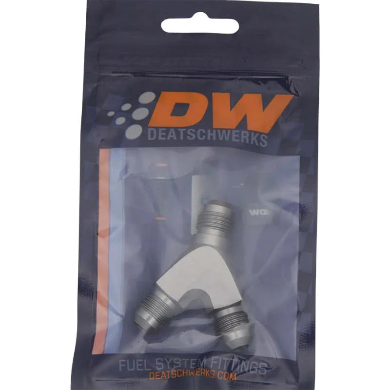 DeatschWerks 6AN Male Flare + 6AN Male Flare to 6AN Male Flare Y Block Fitting - Back View